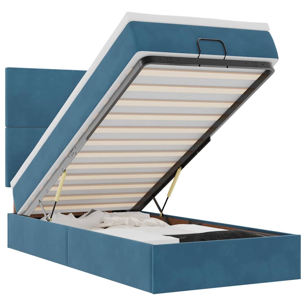 Cadre de lit ottoman avec matelas bleu foncé 90x200 cm velours - XIOS