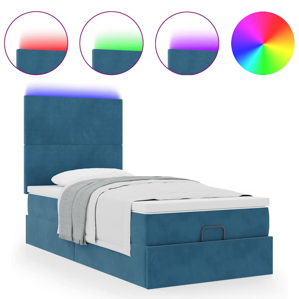 Cadre de lit ottoman avec matelas bleu foncé 90x200 cm velours - XIOS
