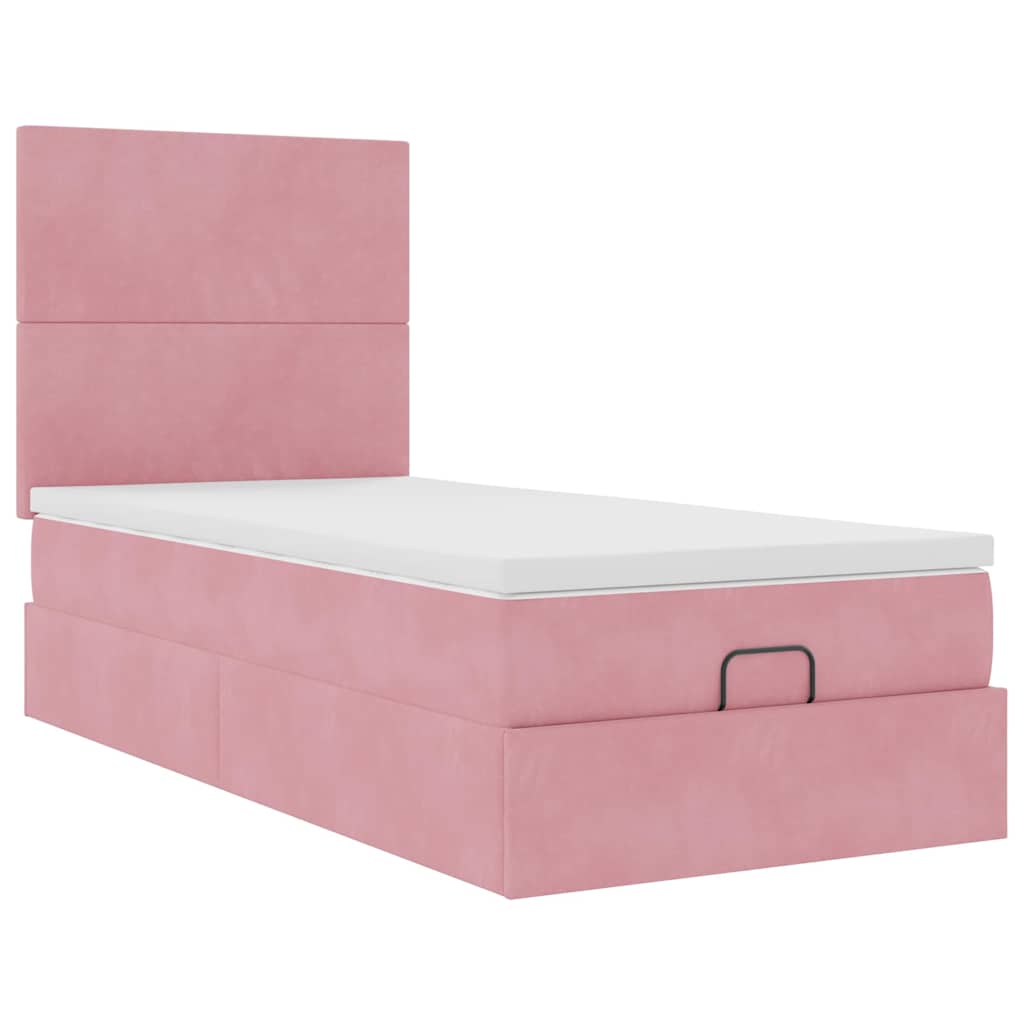 Cadre de lit ottoman avec matelas rose 90x200 cm velours - XIOS