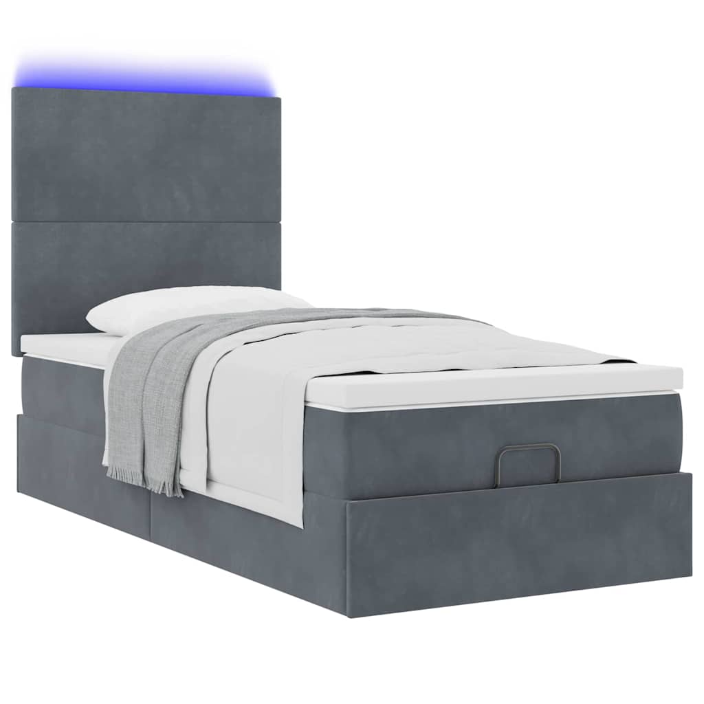 Cadre de lit ottoman avec matelas gris foncé 100x200 cm velours - XIOS