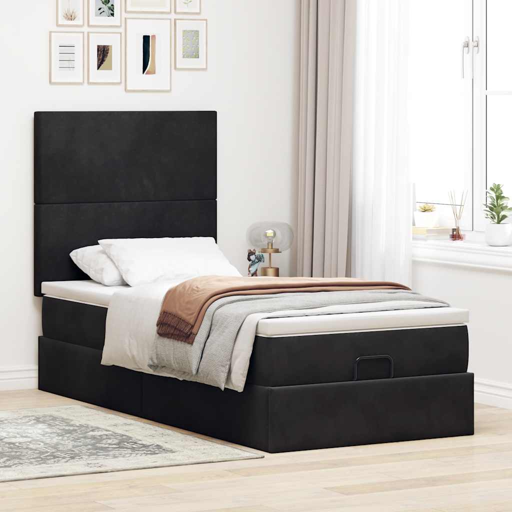Cadre de lit ottoman avec matelas noir 100x200cm velours - XIOS