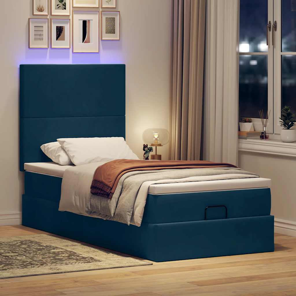 Cadre de lit ottoman avec matelas bleu foncé 100x200 cm velours - XIOS