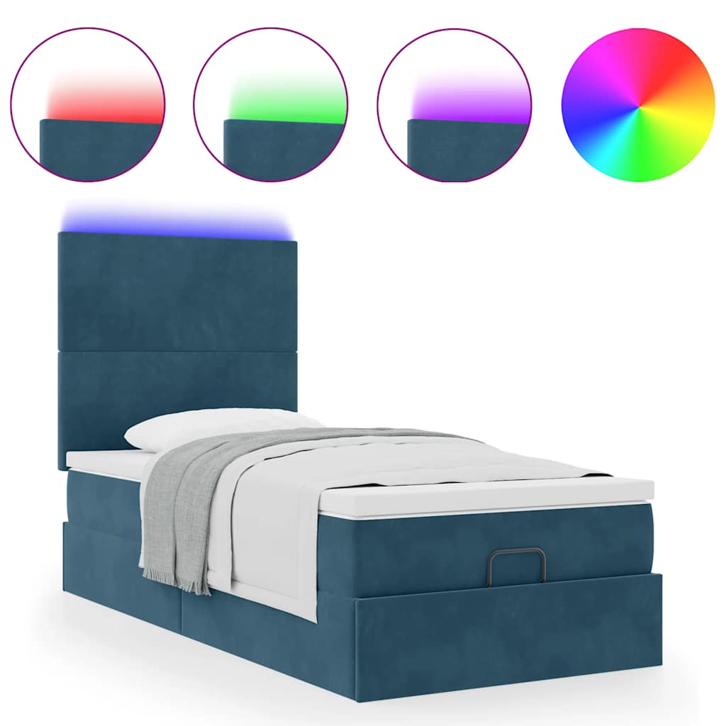 Cadre de lit ottoman avec matelas bleu foncé 100x200 cm velours - XIOS
