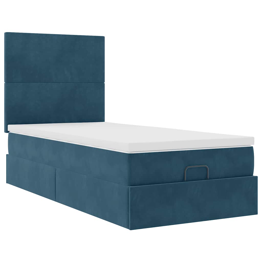Cadre de lit ottoman avec matelas bleu foncé 100x200 cm velours - XIOS