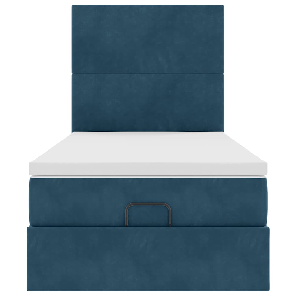Cadre de lit ottoman avec matelas bleu foncé 100x200 cm velours - XIOS