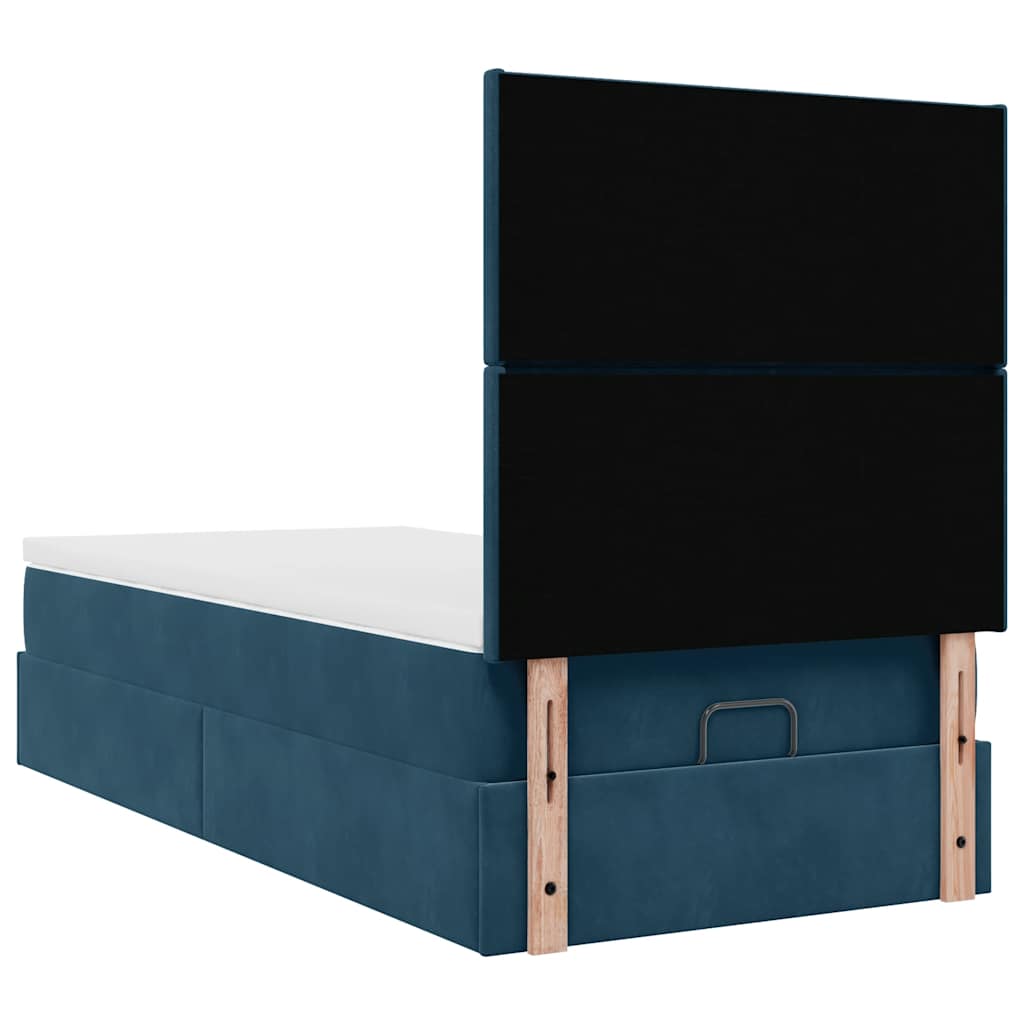 Cadre de lit ottoman avec matelas bleu foncé 100x200 cm velours - XIOS