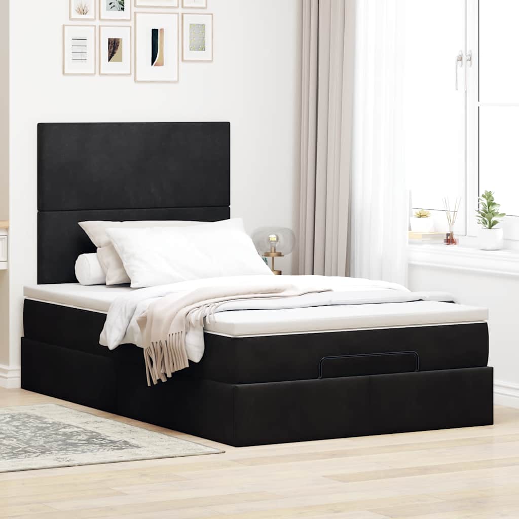 Cadre de lit ottoman avec matelas noir 120x190 cm velours - XIOS