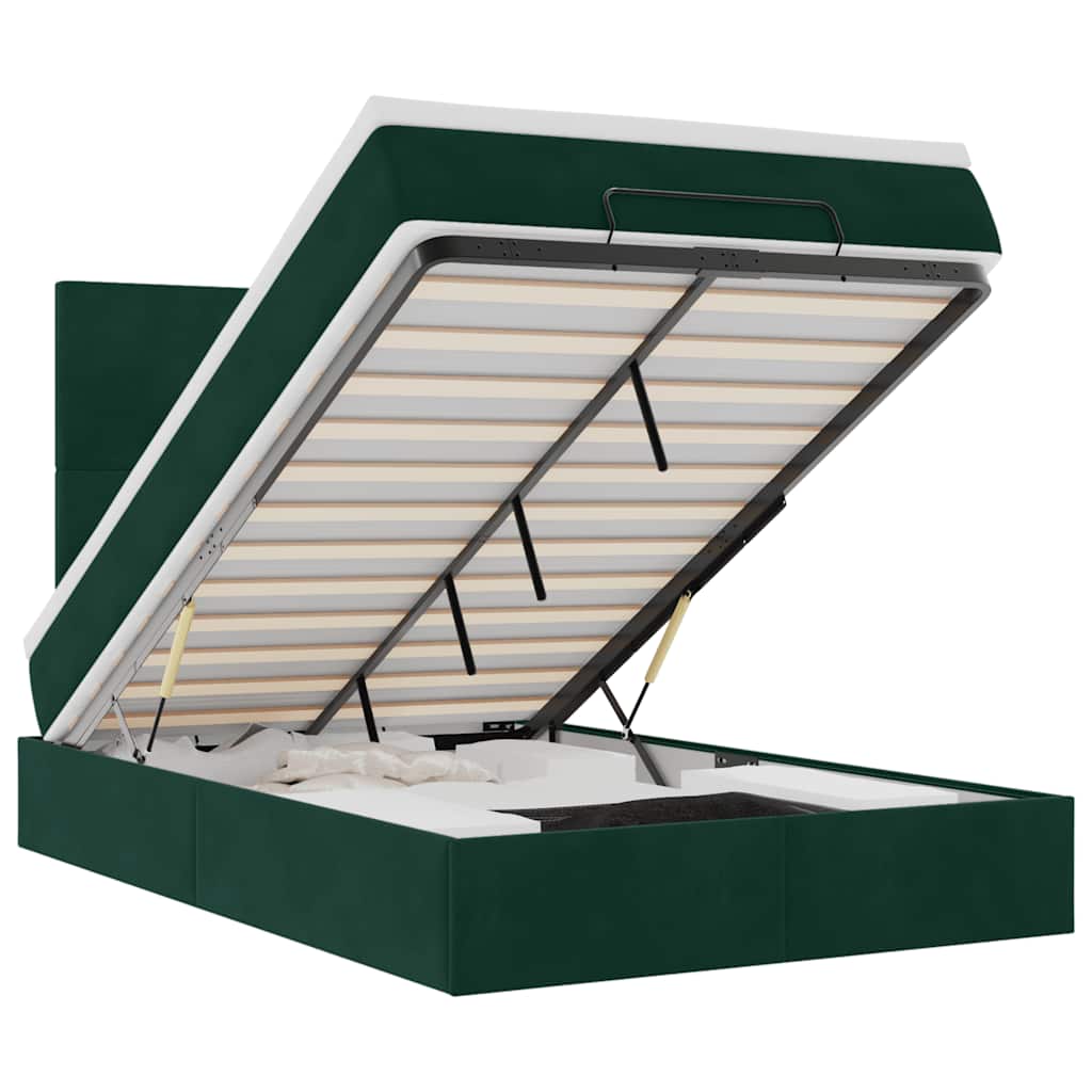 Cadre de lit ottoman avec matelas vert foncé 120x190 cm velours