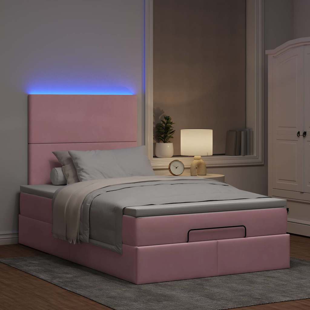 Cadre de lit ottoman avec matelas rose 120x190 cm velours - XIOS