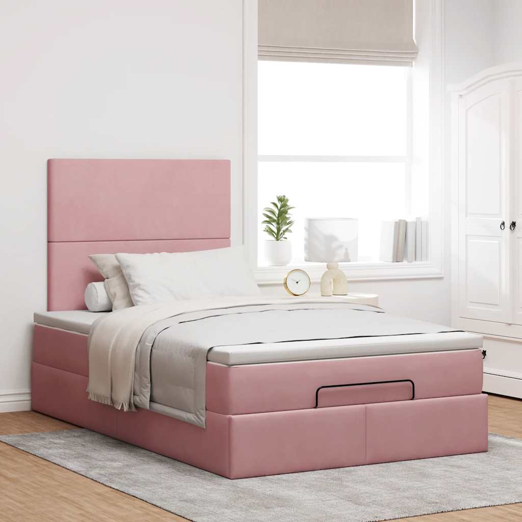 Cadre de lit ottoman avec matelas rose 120x190 cm velours - XIOS