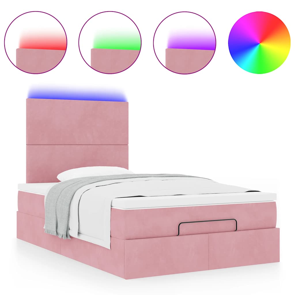 Cadre de lit ottoman avec matelas rose 120x190 cm velours - XIOS