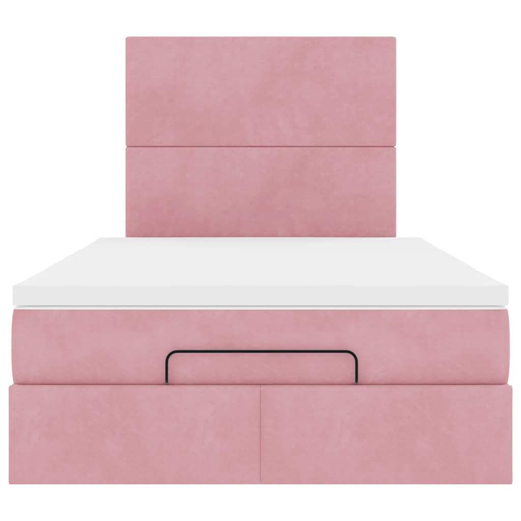Cadre de lit ottoman avec matelas rose 120x190 cm velours - XIOS