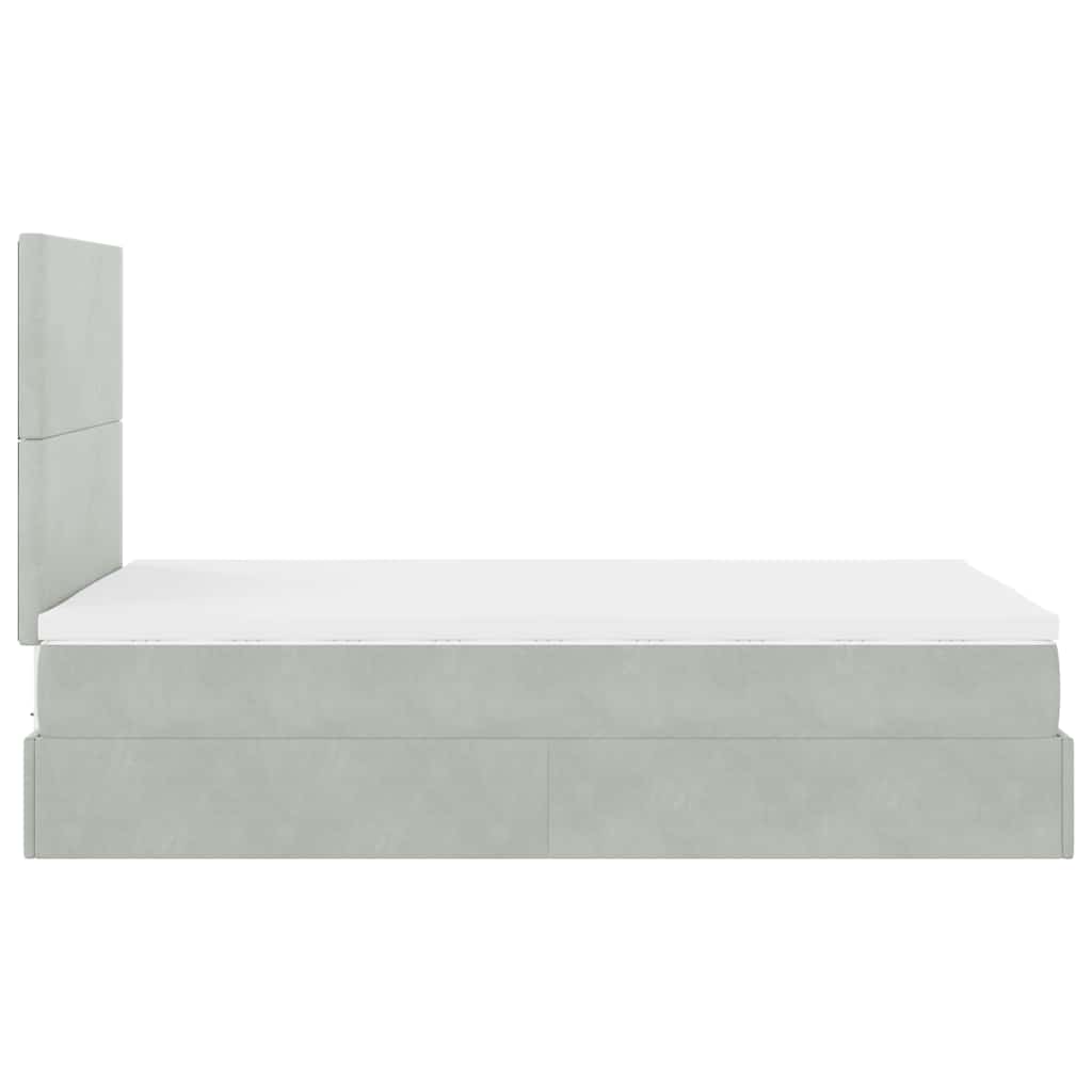 Cadre de lit ottoman et matelas gris clair 120x200 cm velours