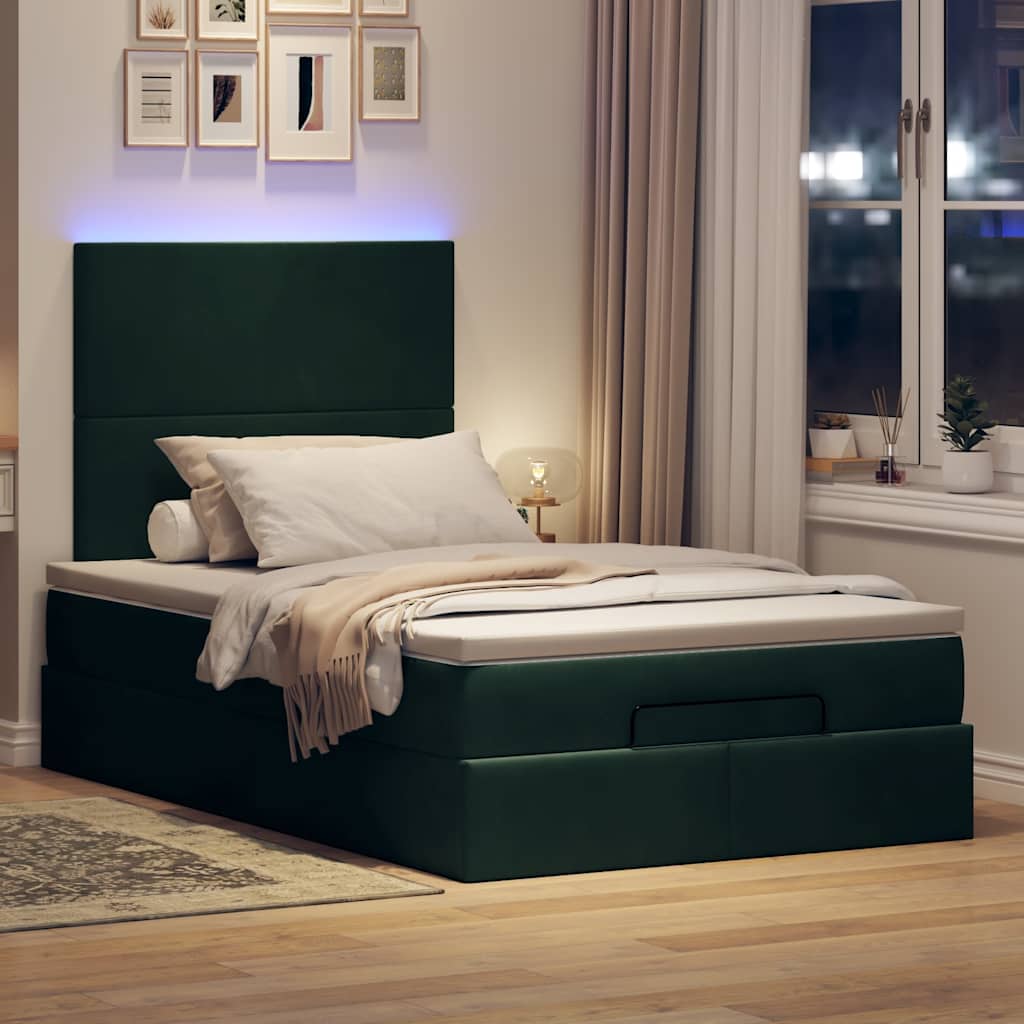 Cadre de lit ottoman avec matelas vert foncé 120x200 cm velours - XIOS