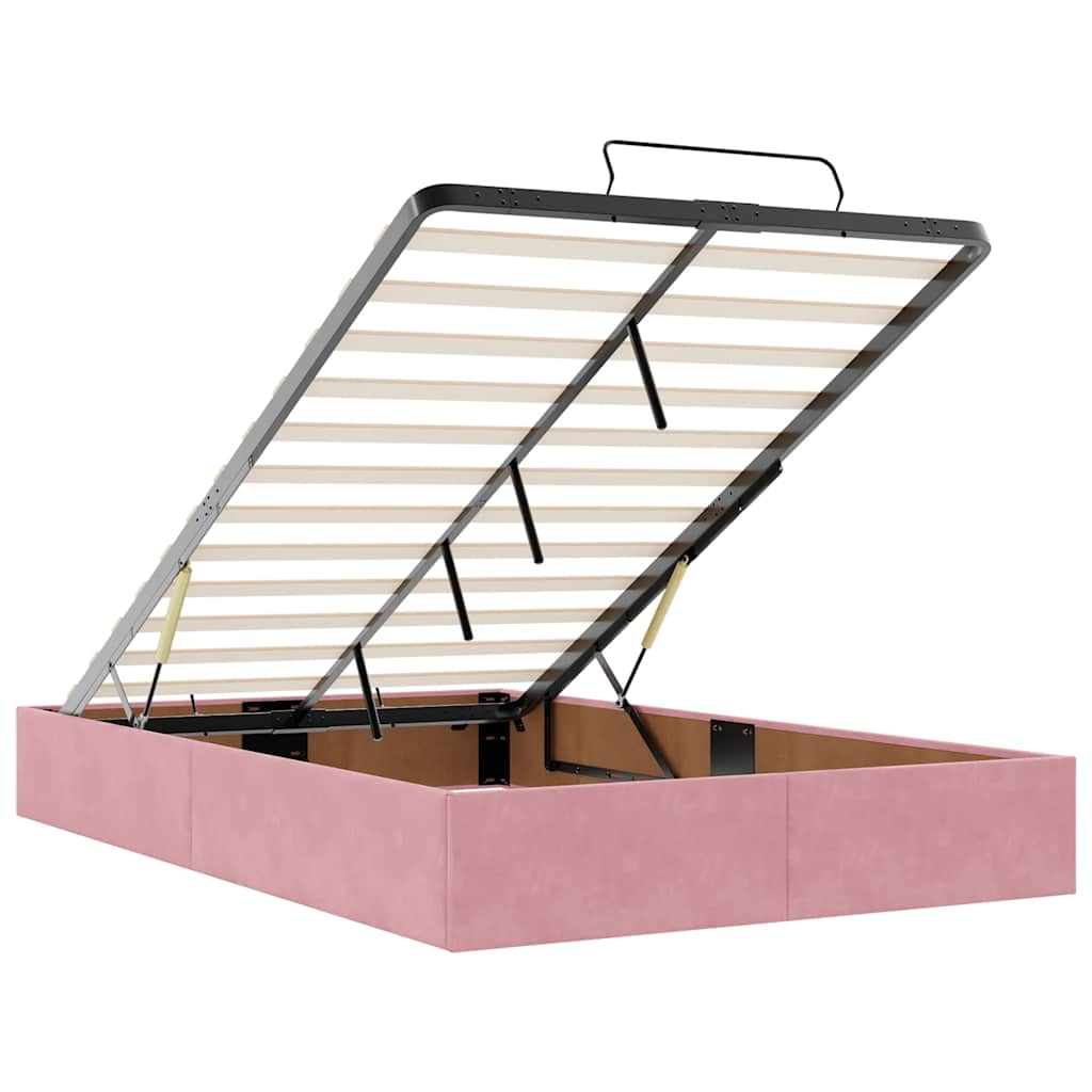 Cadre de lit ottoman avec matelas rose 120x200 cm velours - XIOS