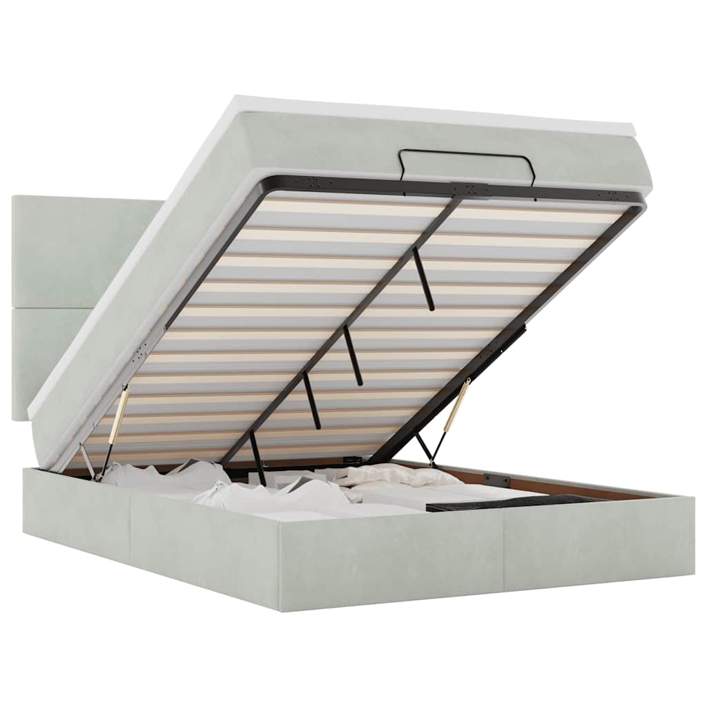 Cadre de lit ottoman et matelas gris clair 140x190 velours