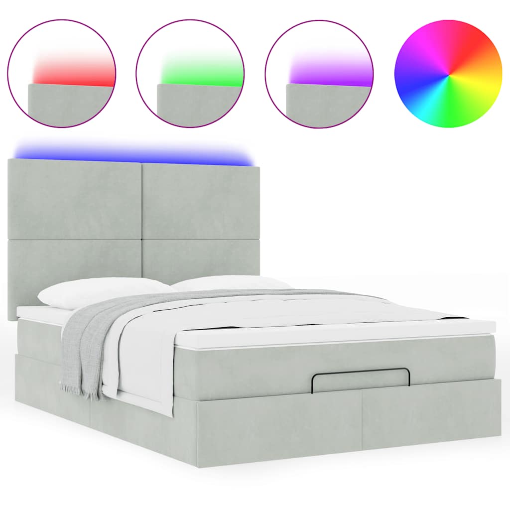 Cadre de lit ottoman et matelas gris clair 140x190 velours - XIOS