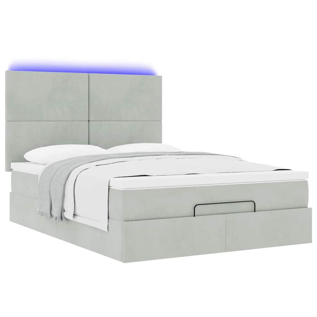 Cadre de lit ottoman et matelas gris clair 140x190 velours - XIOS