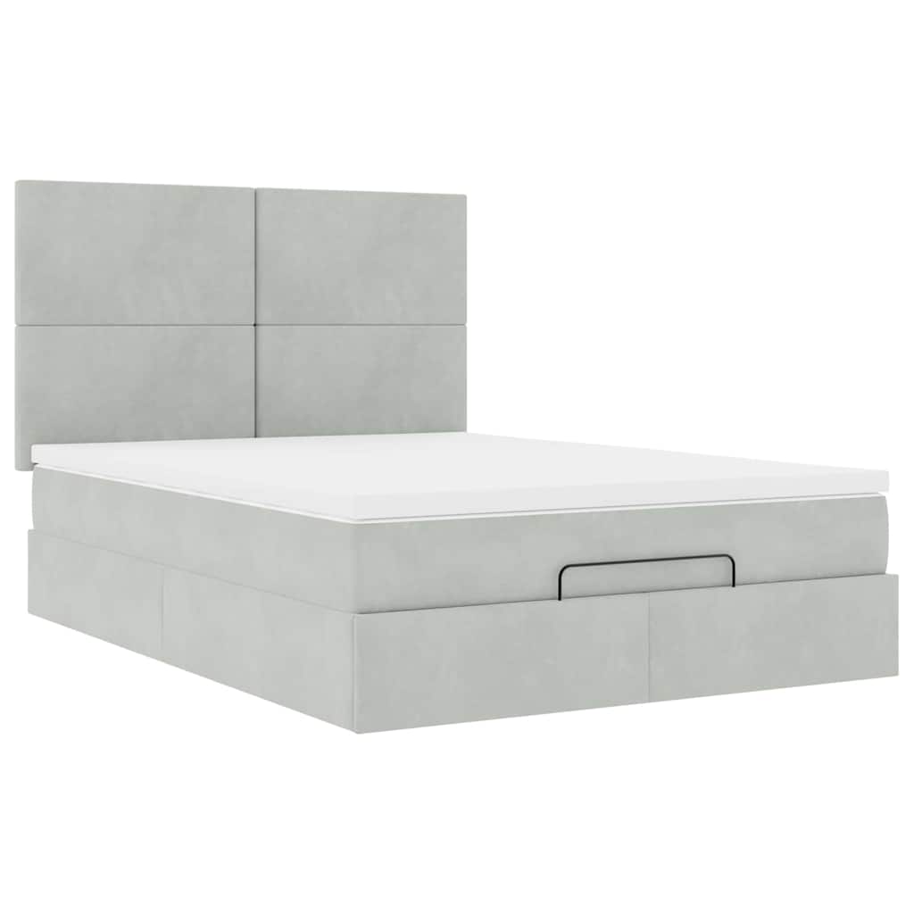 Cadre de lit ottoman et matelas gris clair 140x190 velours - XIOS