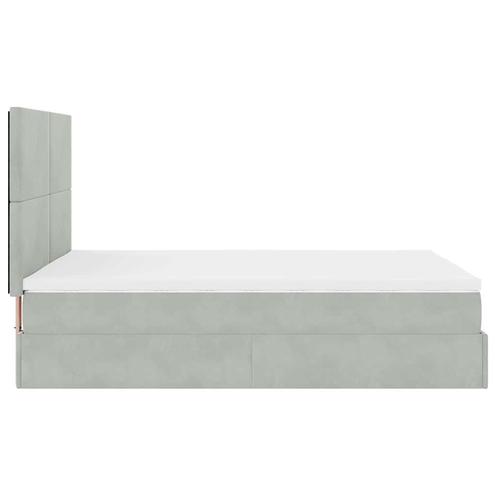Cadre de lit ottoman et matelas gris clair 140x190 velours - XIOS