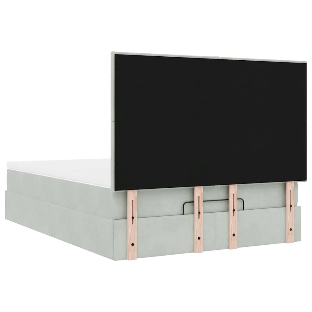 Cadre de lit ottoman et matelas gris clair 140x190 velours - XIOS