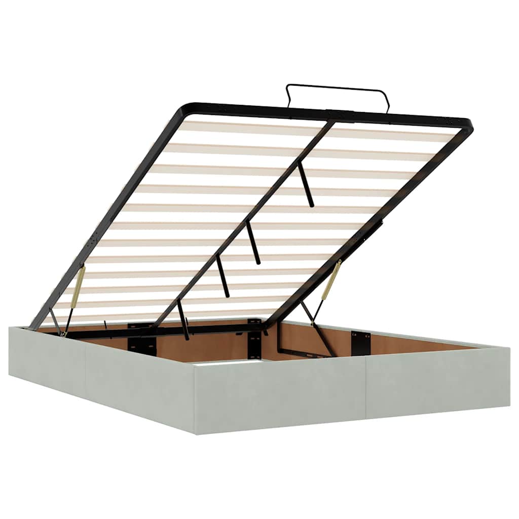 Cadre de lit ottoman et matelas gris clair 140x190 velours - XIOS