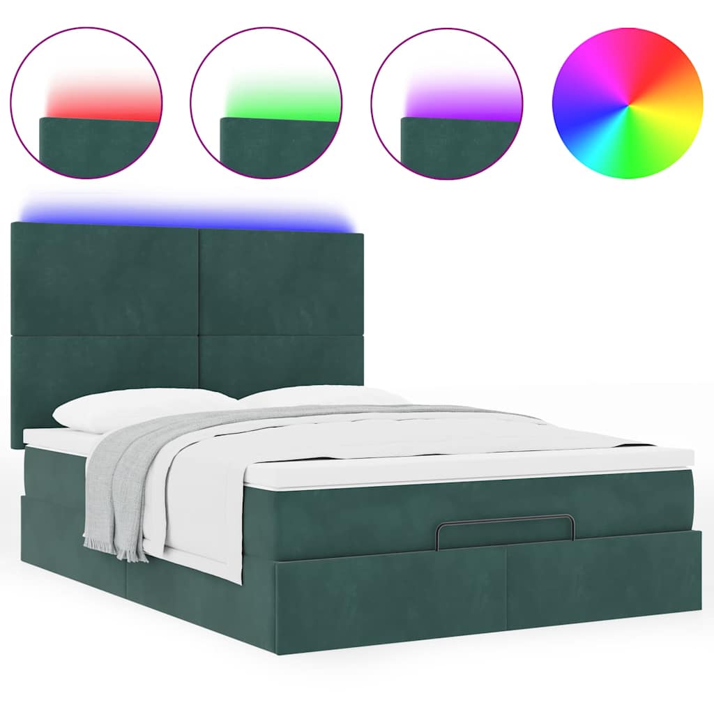 Cadre de lit ottoman avec matelas vert foncé 140x190 cm velours - XIOS