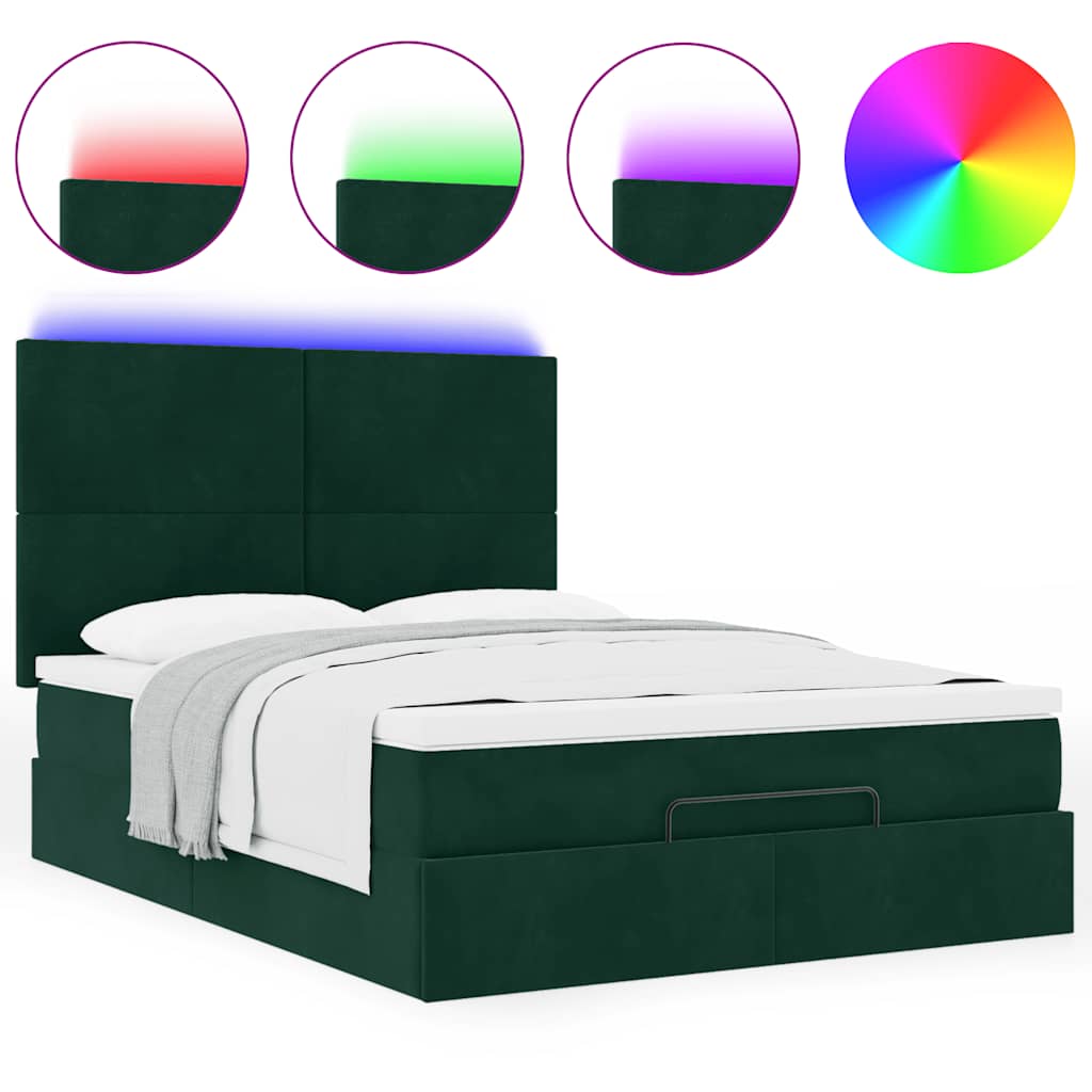 Cadre de lit ottoman avec matelas vert foncé 140x190 cm velours - XIOS