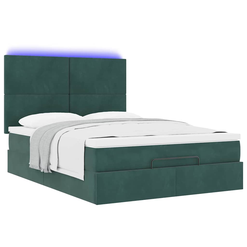 Cadre de lit ottoman avec matelas vert foncé 140x190 cm velours - XIOS