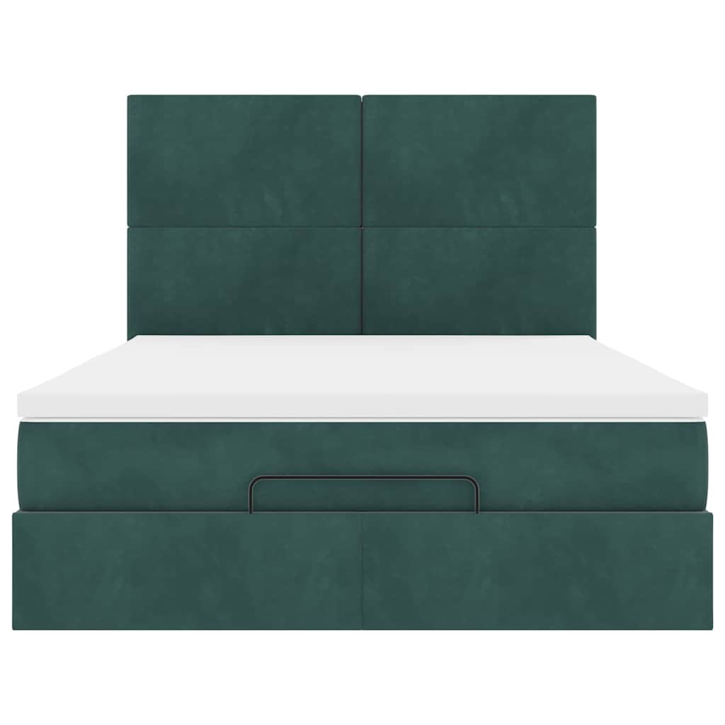 Cadre de lit ottoman avec matelas vert foncé 140x190 cm velours - XIOS