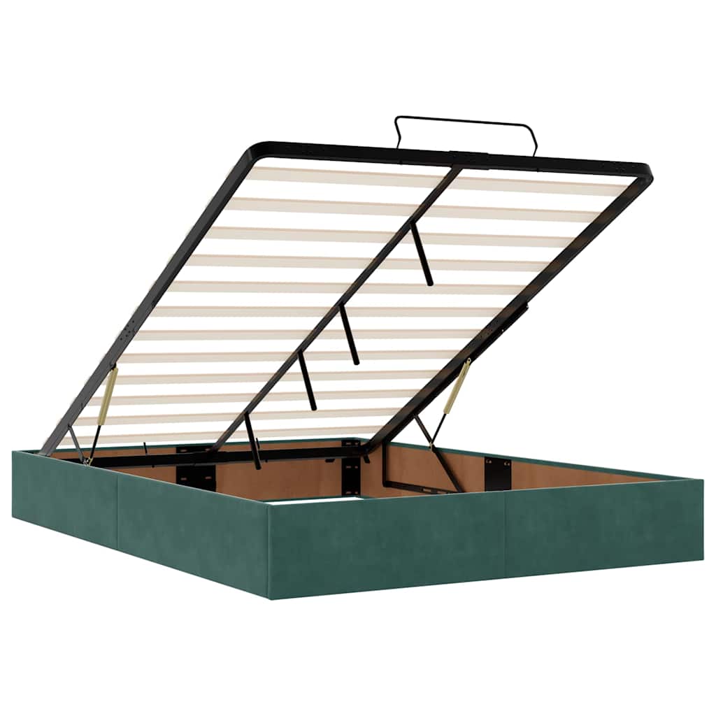 Cadre de lit ottoman avec matelas vert foncé 140x190 cm velours - XIOS