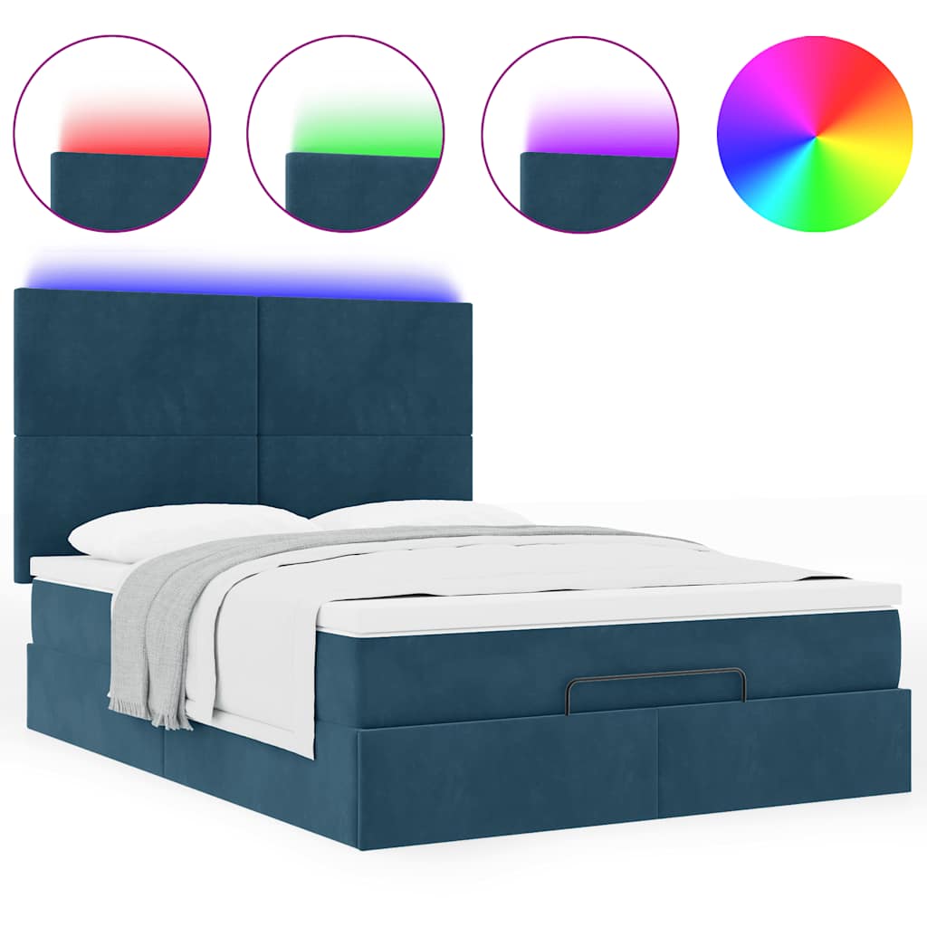 Cadre de lit ottoman avec matelas bleu foncé 140x190 cm velours - XIOS