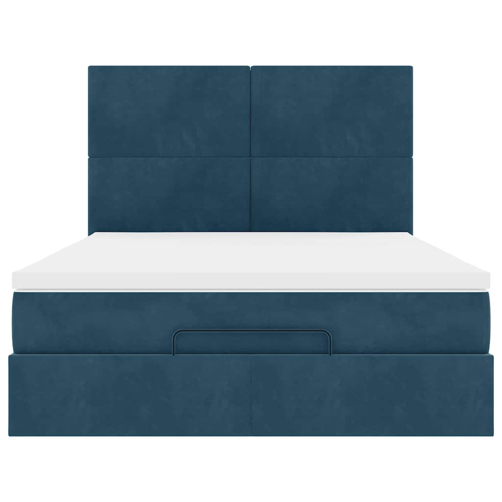Cadre de lit ottoman avec matelas bleu foncé 140x190 cm velours - XIOS