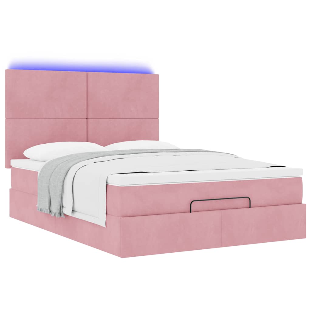 Cadre de lit ottoman avec matelas rose 140x190 cm velours - XIOS