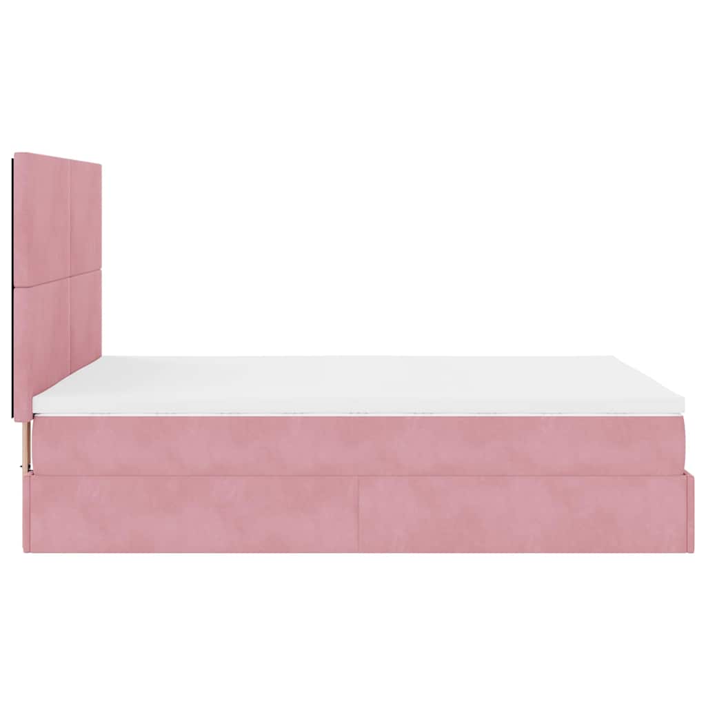 Cadre de lit ottoman avec matelas rose 140x190 cm velours - XIOS