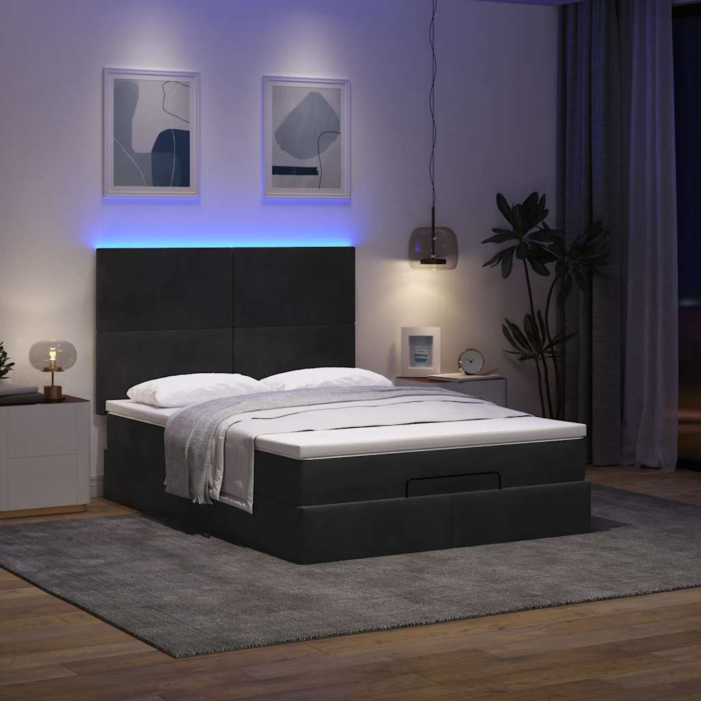 Cadre de lit ottoman avec matelas noir 140x200 cm velours - XIOS