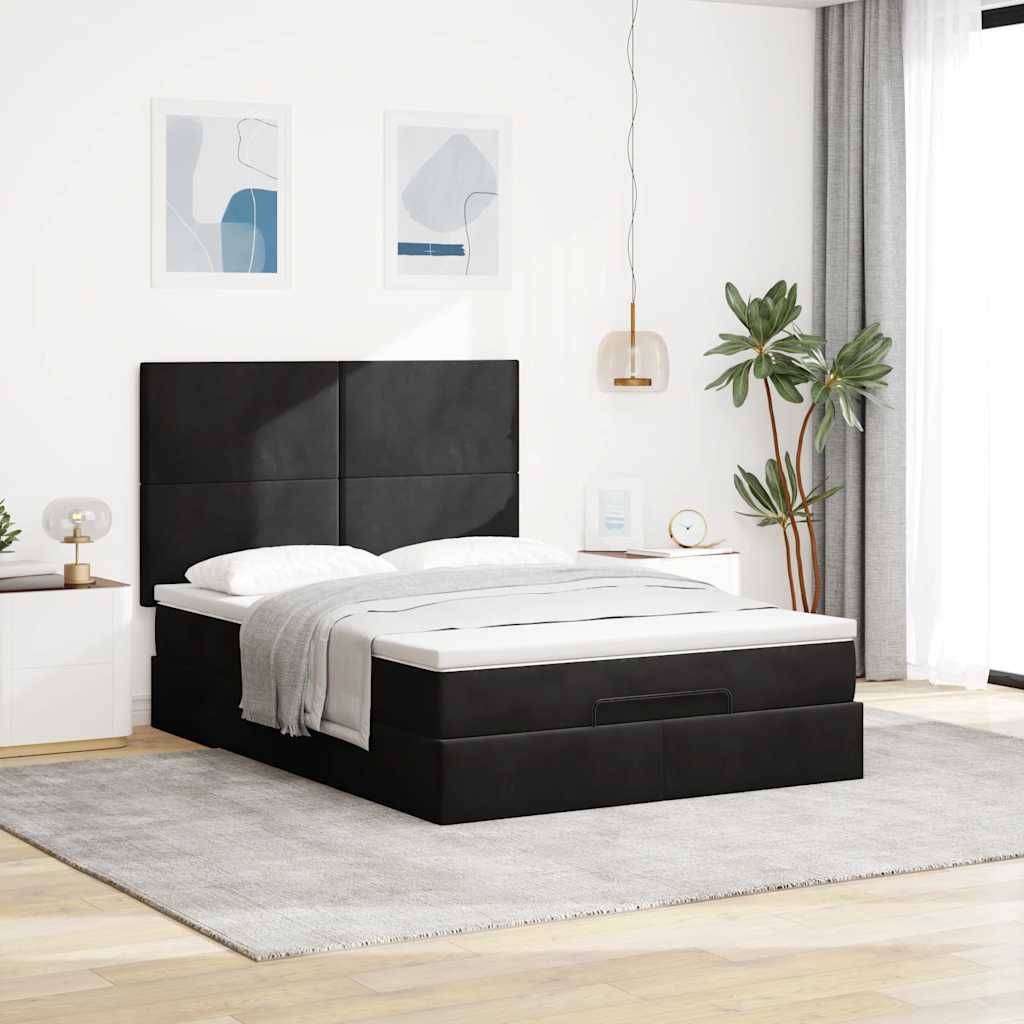 Cadre de lit ottoman avec matelas noir 140x200 cm velours - XIOS