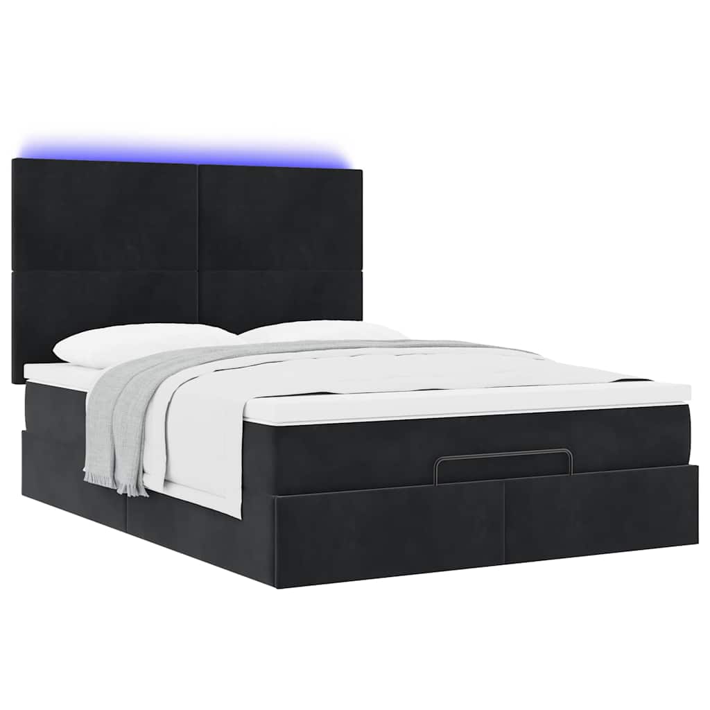 Cadre de lit ottoman avec matelas noir 140x200 cm velours - XIOS