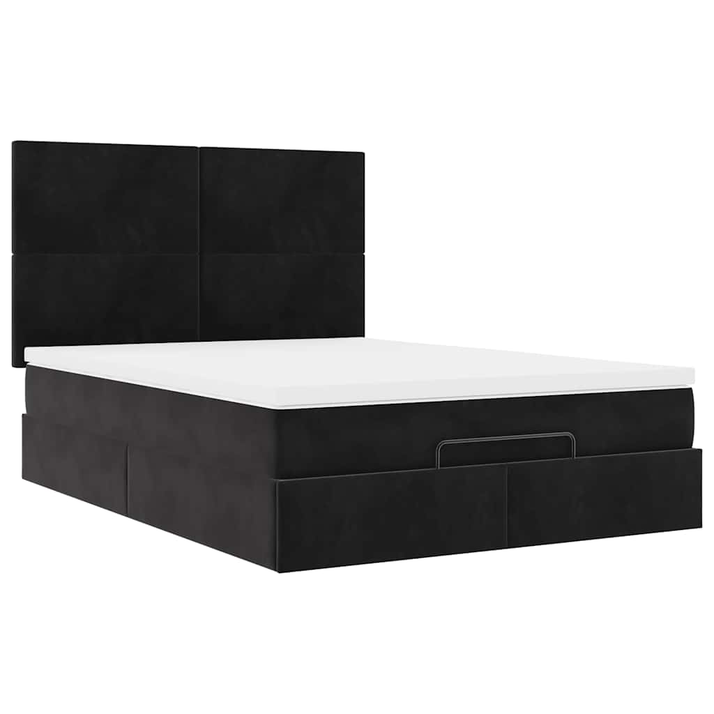 Cadre de lit ottoman avec matelas noir 140x200 cm velours - XIOS