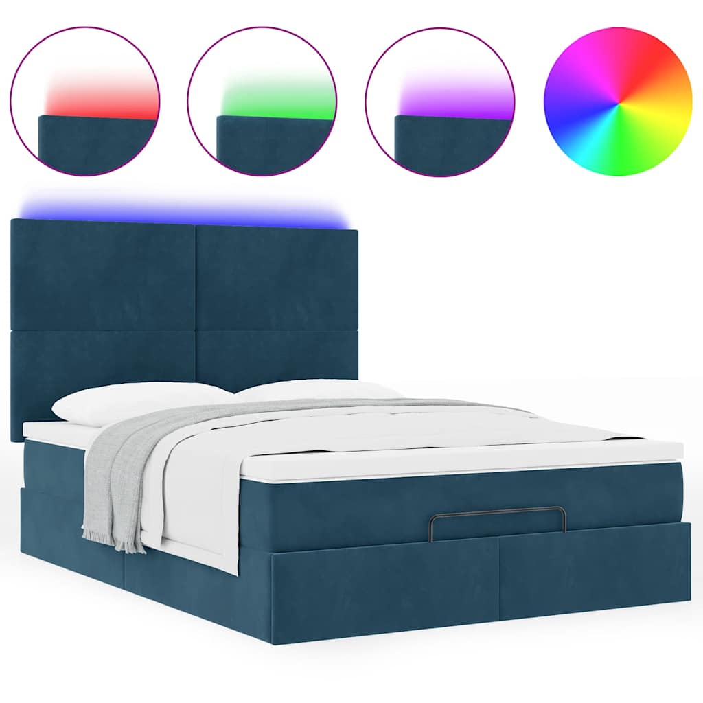 Cadre de lit ottoman avec matelas bleu foncé 140x200 cm velours