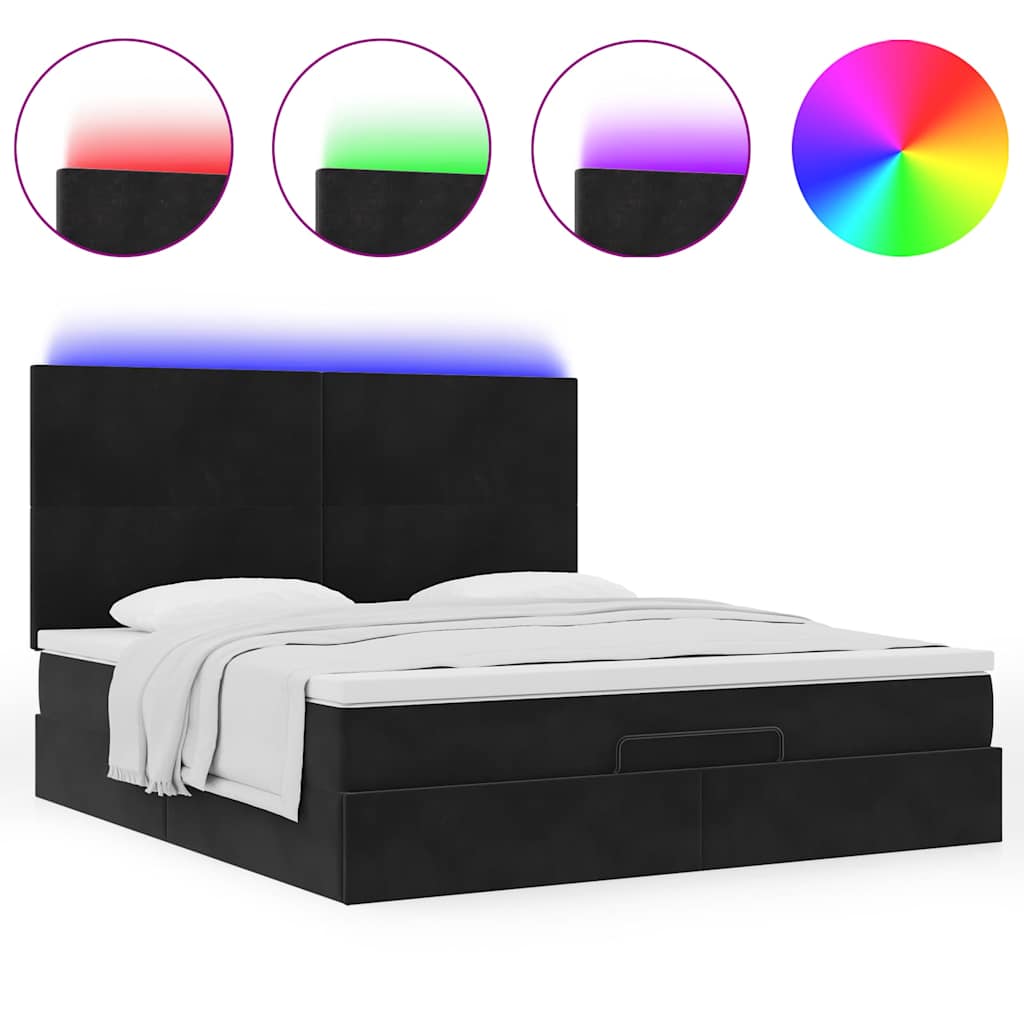 Cadre de lit ottoman avec matelas noir 160x200 cm velours - XIOS