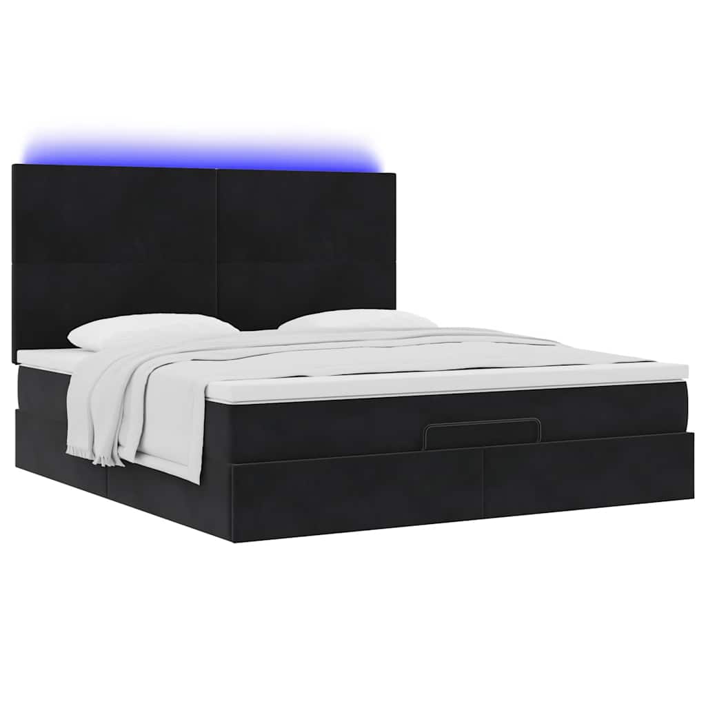 Cadre de lit ottoman avec matelas noir 160x200 cm velours - XIOS