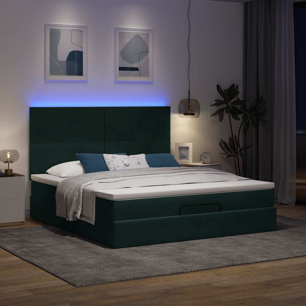 Cadre de lit ottoman avec matelas vert foncé 160x200 cm velours - XIOS