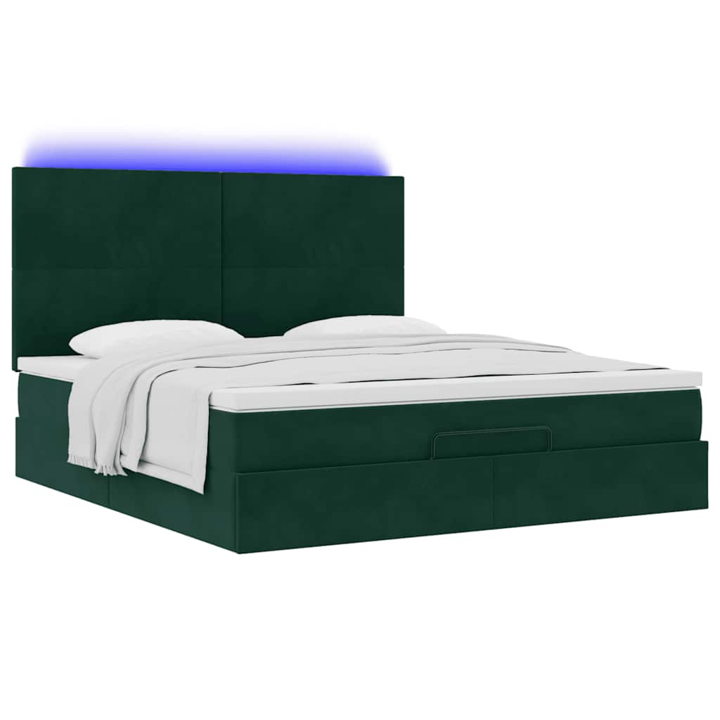 Cadre de lit ottoman avec matelas vert foncé 160x200 cm velours - XIOS
