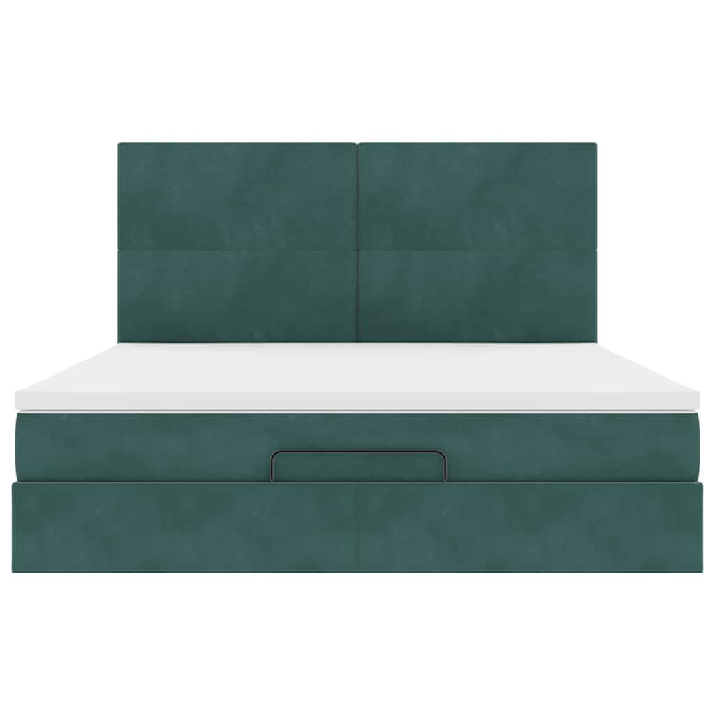 Cadre de lit ottoman avec matelas vert foncé 160x200 cm velours - XIOS