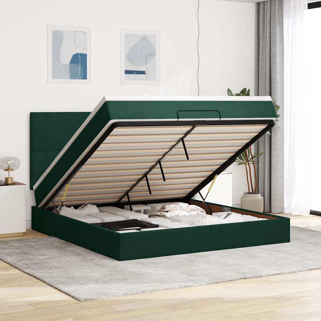 Cadre de lit ottoman avec matelas vert foncé 160x200 cm velours - XIOS