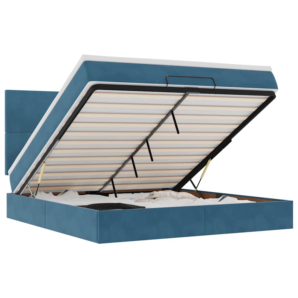 Cadre de lit ottoman avec matelas bleu foncé 160x200 cm velours - XIOS