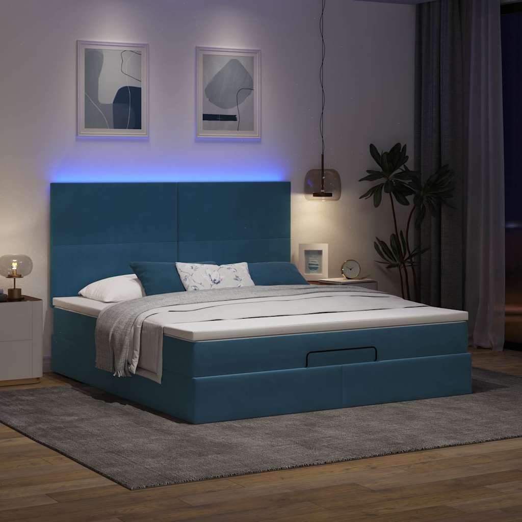 Cadre de lit ottoman avec matelas bleu foncé 160x200 cm velours - XIOS