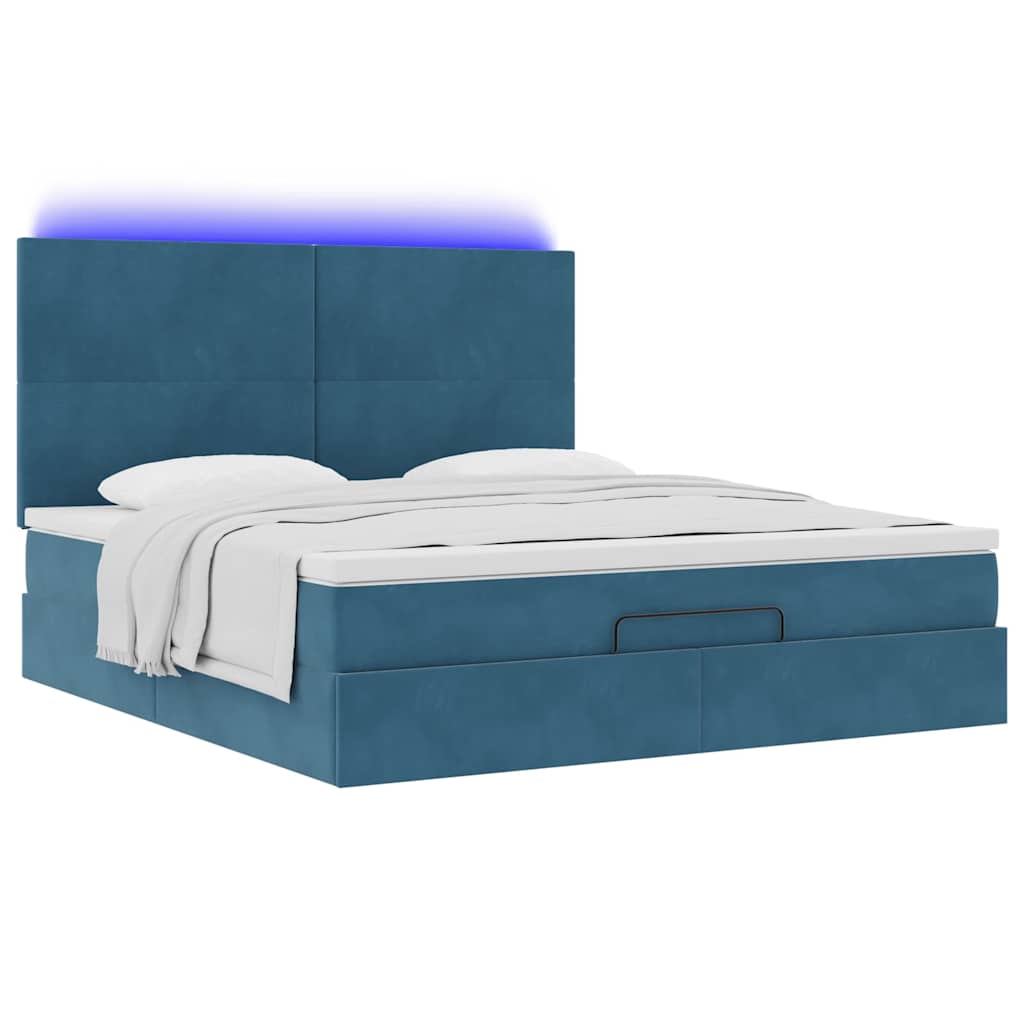 Cadre de lit ottoman avec matelas bleu foncé 160x200 cm velours - XIOS