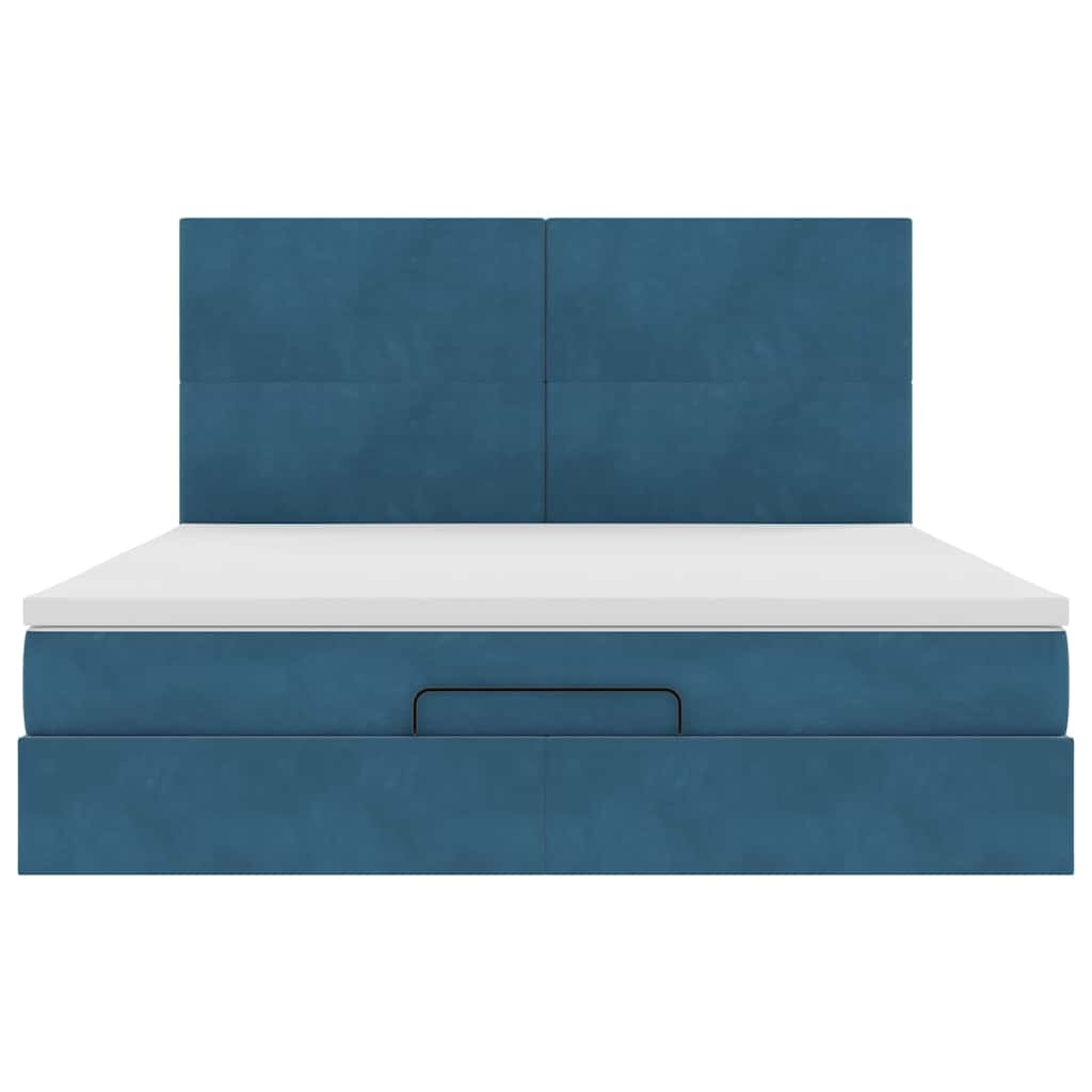 Cadre de lit ottoman avec matelas bleu foncé 160x200 cm velours - XIOS